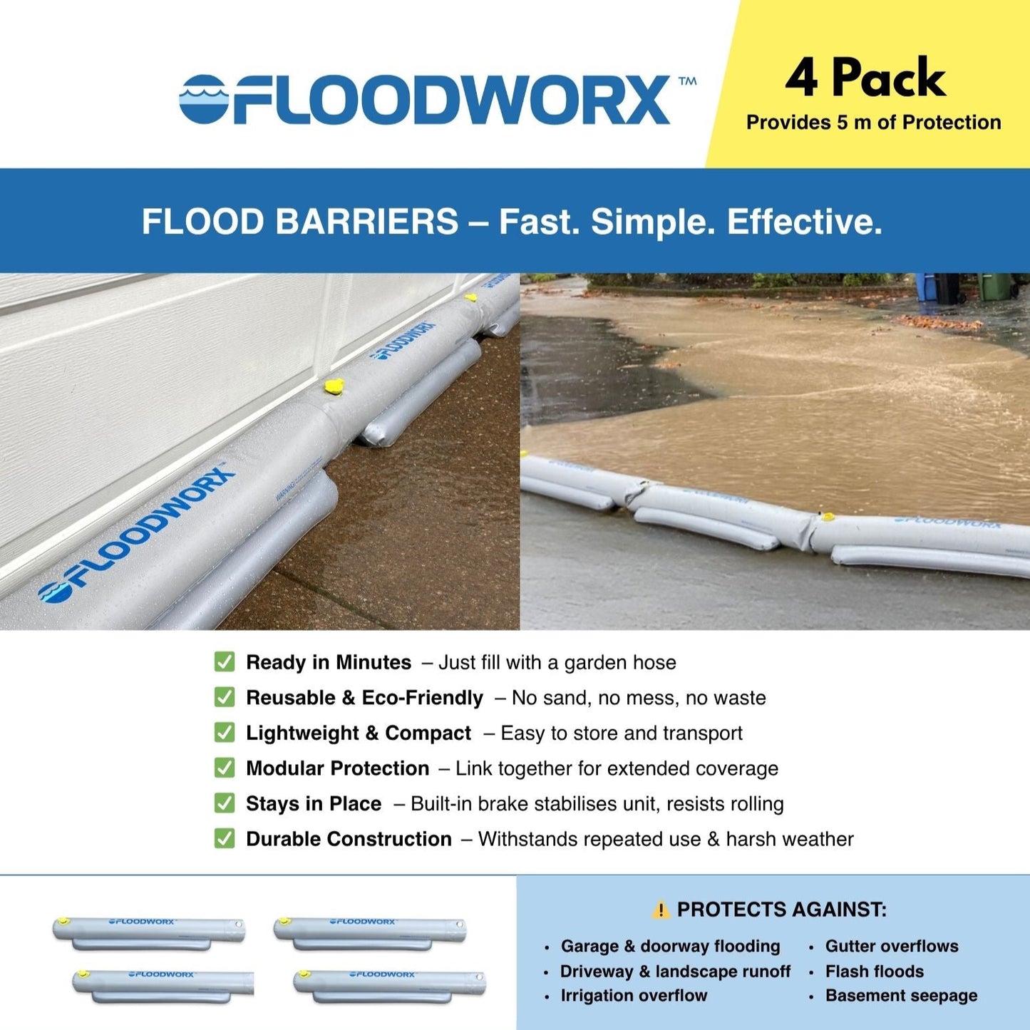 4Ft/122cm Flood Barrier (4 Pack)